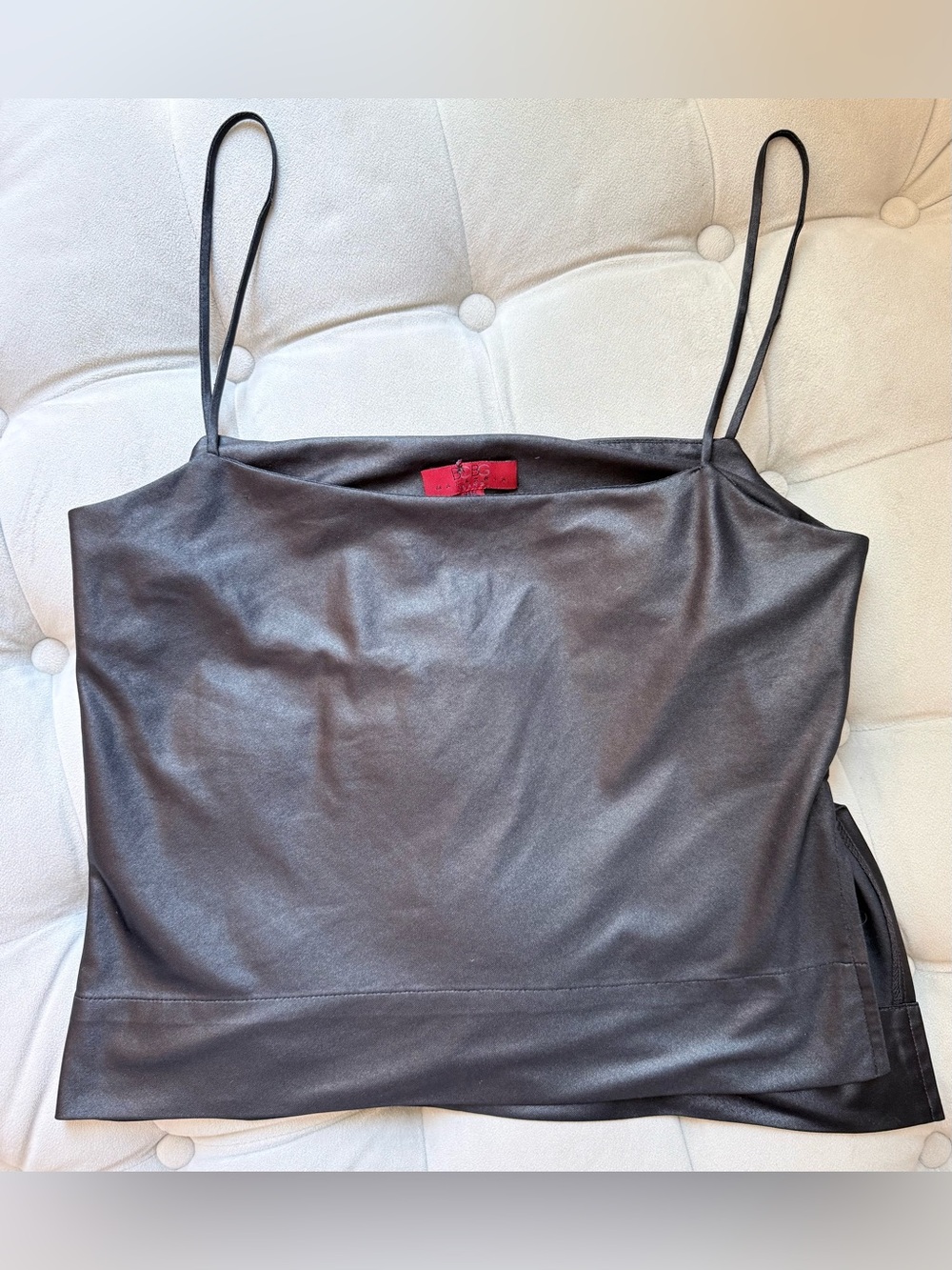 BCBG Black Faux Leather Spaghetti-Strap Cami